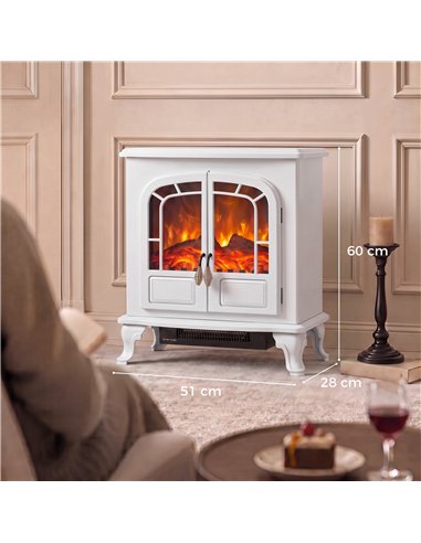 HOMCOM Freestanding Electric Fireplace Stove Heater with LED Fire Flame Effect White