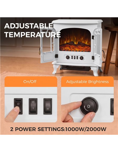 HOMCOM Freestanding Electric Fireplace Stove Heater with LED Fire Flame Effect White - pic 206770 | FastDaddyshop