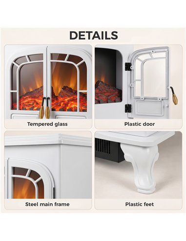 HOMCOM Freestanding Electric Fireplace Stove Heater with LED Fire Flame Effect White