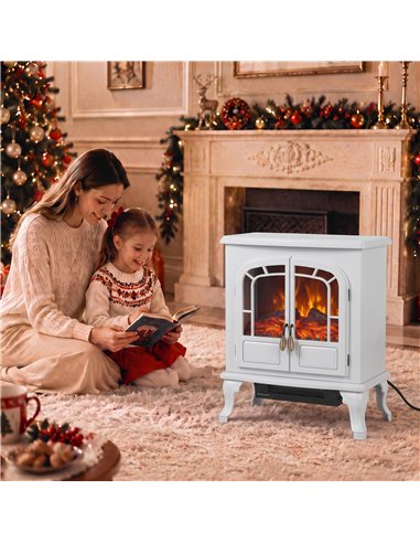 HOMCOM Freestanding Electric Fireplace Stove Heater with LED Fire Flame Effect White