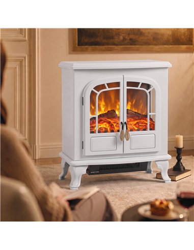 HOMCOM Freestanding Electric Fireplace Stove Heater with LED Fire Flame Effect White