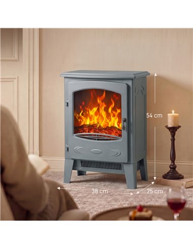 HOMCOM Electric Fireplace, Freestanding Electric Fire with Realistic Flame Effect, Log Burner, 1000W/ 2000W, Grey