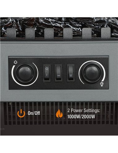 HOMCOM Electric Fireplace, Freestanding Electric Fire with Realistic Flame Effect, Log Burner, 1000W/ 2000W, Grey