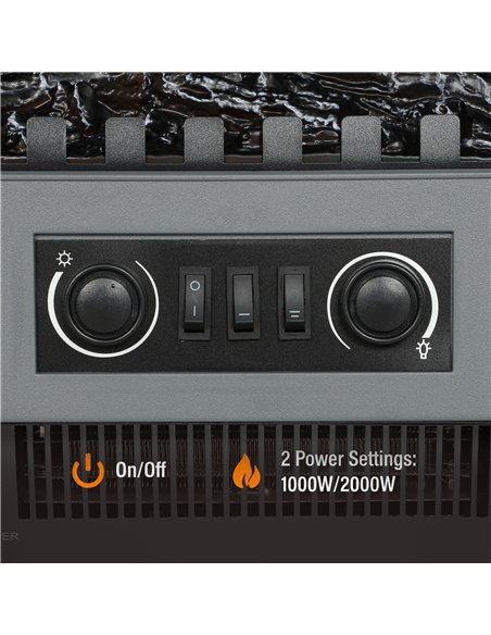 HOMCOM Electric Fireplace, Freestanding Electric Fire with Realistic Flame Effect, Log Burner, 1000W/ 2000W, Grey - pic 206779 | FastDaddyshop