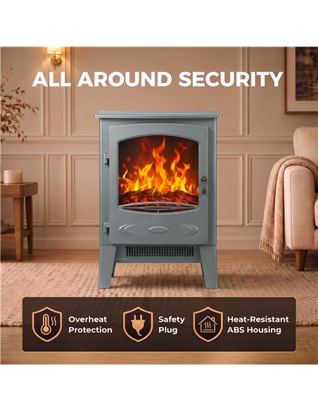 HOMCOM Electric Fireplace, Freestanding Electric Fire with Realistic Flame Effect, Log Burner, 1000W/ 2000W, Grey - pic 206781 | FastDaddyshop