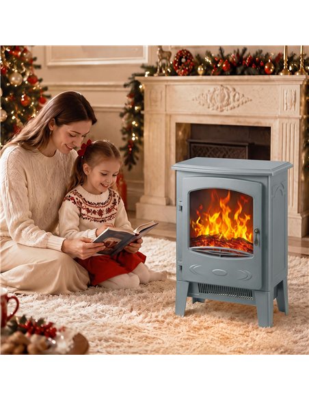 HOMCOM Electric Fireplace, Freestanding Electric Fire with Realistic Flame Effect, Log Burner, 1000W/ 2000W, Grey - pic 206782 | FastDaddyshop
