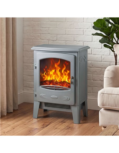 HOMCOM Electric Fireplace, Freestanding Electric Fire with Realistic Flame Effect, Log Burner, 1000W/ 2000W, Grey - pic 206783 | FastDaddyshop