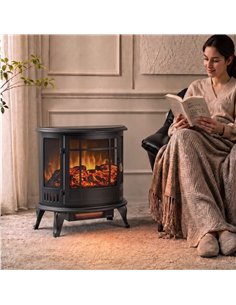 HOMCOM Electric Fireplace Stove, Freestanding Electric Fire Heater with Realistic LED Flame, 2000W, Black 2