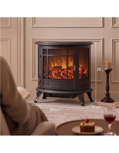 HOMCOM Electric Fireplace Stove, Freestanding Electric Fire Heater with Realistic LED Flame, 2000W, Black