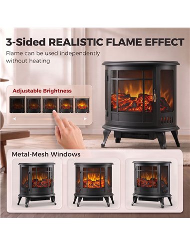 HOMCOM Electric Fireplace Stove, Freestanding Electric Fire Heater with Realistic LED Flame, 2000W, Black