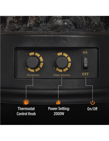 HOMCOM Electric Fireplace Stove, Freestanding Electric Fire Heater with Realistic LED Flame, 2000W, Black
