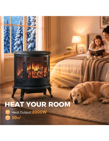 HOMCOM Electric Fireplace Stove, Freestanding Electric Fire Heater with Realistic LED Flame, 2000W, Black - pic 206789 | FastDaddyshop