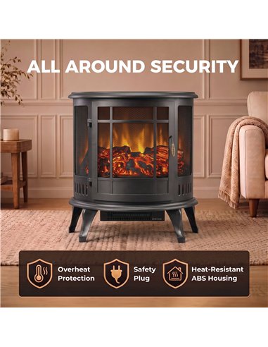 HOMCOM Electric Fireplace Stove, Freestanding Electric Fire Heater with Realistic LED Flame, 2000W, Black