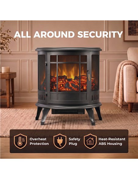 HOMCOM Electric Fireplace Stove, Freestanding Electric Fire Heater with Realistic LED Flame, 2000W, Black - pic 206790 | FastDaddyshop