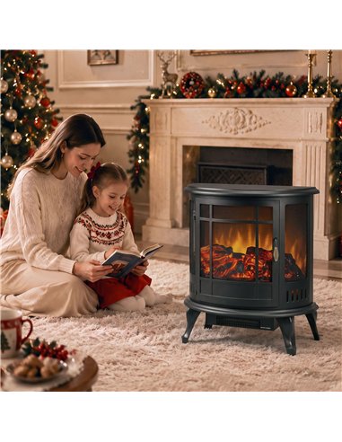 HOMCOM Electric Fireplace Stove, Freestanding Electric Fire Heater with Realistic LED Flame, 2000W, Black
