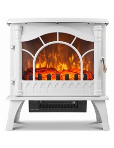 HOMCOM 3-Sided Glass Electric Fire Fan Heater, Electric Fireplace Stove Freestanding Log Burner with Flame Effect, White