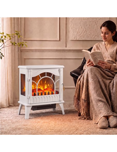 HOMCOM 3-Sided Glass Electric Fire Fan Heater, Electric Fireplace Stove Freestanding Log Burner with Flame Effect, White - pic 206794 | FastDaddyshop