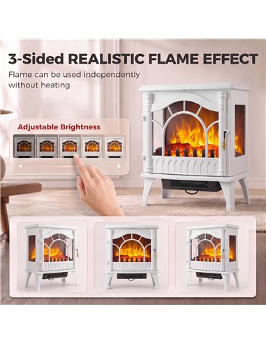 HOMCOM 3-Sided Glass Electric Fire Fan Heater, Electric Fireplace Stove Freestanding Log Burner with Flame Effect, White