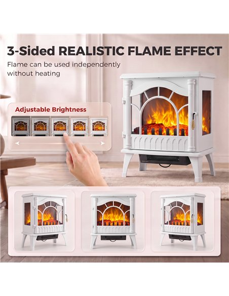 HOMCOM 3-Sided Glass Electric Fire Fan Heater, Electric Fireplace Stove Freestanding Log Burner with Flame Effect, White - pic 206796 | FastDaddyshop