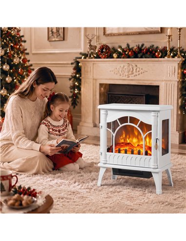 HOMCOM 3-Sided Glass Electric Fire Fan Heater, Electric Fireplace Stove Freestanding Log Burner with Flame Effect, White