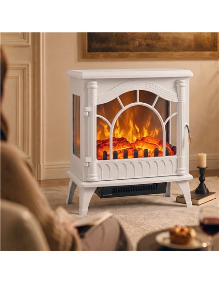 HOMCOM 3-Sided Glass Electric Fire Fan Heater, Electric Fireplace Stove Freestanding Log Burner with Flame Effect, White - pic 206801 | FastDaddyshop