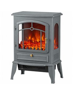 HOMCOM Electric Fireplace Stove, 1000/2000W 3-Sided Freestanding Fireplace Heater with 3D Flame Log, Thermostat, Grey