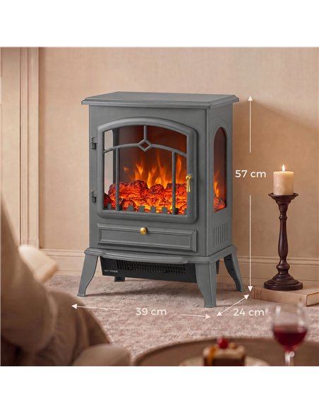 HOMCOM Electric Fireplace Stove, 1000/2000W 3-Sided Freestanding Fireplace Heater with 3D Flame Log, Thermostat, Grey - pic 206804 | FastDaddyshop