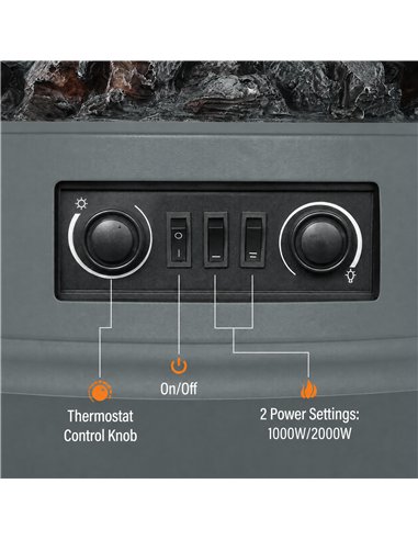 HOMCOM Electric Fireplace Stove, 1000/2000W 3-Sided Freestanding Fireplace Heater with 3D Flame Log, Thermostat, Grey