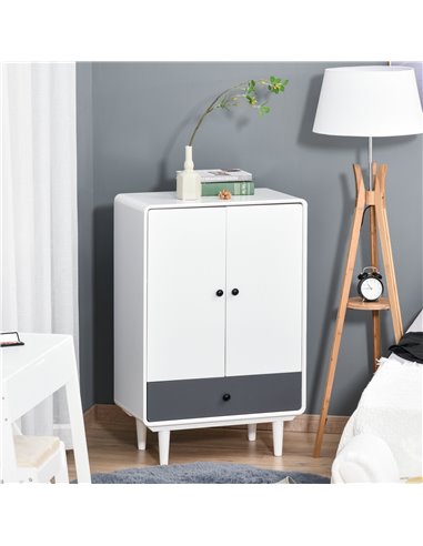 HOMCOM Modern Cabinet, Storage Organizer with Doors and Drawer, White and Grey