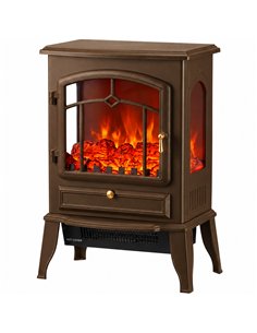 HOMCOM Electric Fireplace Stove, 1000/2000W 3-Sided Freestanding Fireplace Heater with 3D Flame Log, Thermostat, Brown