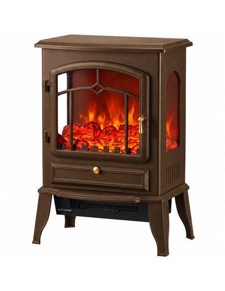 HOMCOM Electric Fireplace Stove, 1000/2000W 3-Sided Freestanding Fireplace Heater with 3D Flame Log, Thermostat, Brown - pic 206811 | FastDaddyshop