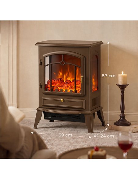 HOMCOM Electric Fireplace Stove, 1000/2000W 3-Sided Freestanding Fireplace Heater with 3D Flame Log, Thermostat, Brown - pic 206813 | FastDaddyshop