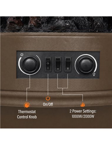 HOMCOM Electric Fireplace Stove, 1000/2000W 3-Sided Freestanding Fireplace Heater with 3D Flame Log, Thermostat, Brown