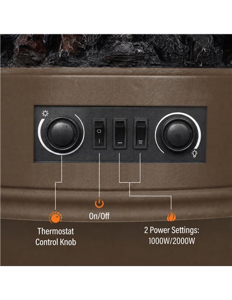 HOMCOM Electric Fireplace Stove, 1000/2000W 3-Sided Freestanding Fireplace Heater with 3D Flame Log, Thermostat, Brown - pic 206815 | FastDaddyshop
