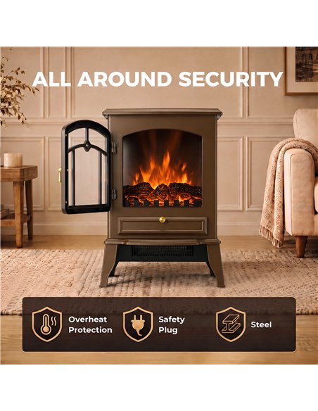 HOMCOM Electric Fireplace Stove, 1000/2000W 3-Sided Freestanding Fireplace Heater with 3D Flame Log, Thermostat, Brown - pic 206817 | FastDaddyshop