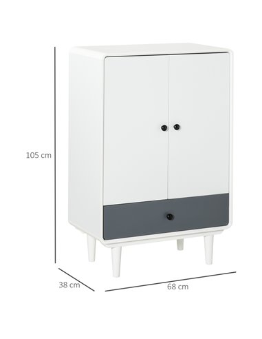HOMCOM Modern Cabinet, Storage Organizer with Doors and Drawer, White and Grey