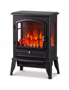 HOMCOM Electric Fireplace Stove, 1000/2000W 3-Sided Freestanding Fireplace Heater with 3D Flame Log, Thermostat, Black