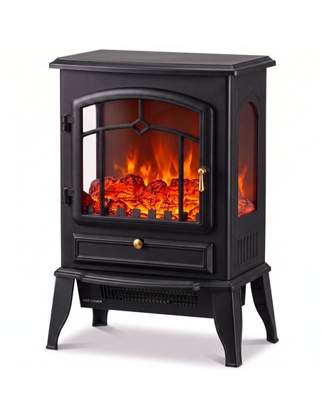 HOMCOM Electric Fireplace Stove, 1000/2000W 3-Sided Freestanding Fireplace Heater with 3D Flame Log, Thermostat, Black - pic 206820 | FastDaddyshop