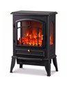 HOMCOM Electric Fireplace Stove, 1000/2000W 3-Sided Freestanding Fireplace Heater with 3D Flame Log, Thermostat, Black