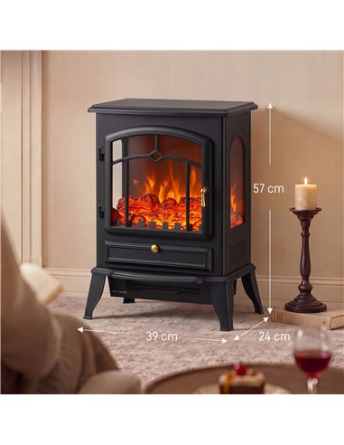 HOMCOM Electric Fireplace Stove, 1000/2000W 3-Sided Freestanding Fireplace Heater with 3D Flame Log, Thermostat, Black
