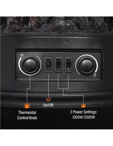HOMCOM Electric Fireplace Stove, 1000/2000W 3-Sided Freestanding Fireplace Heater with 3D Flame Log, Thermostat, Black