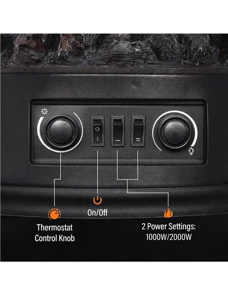 HOMCOM Electric Fireplace Stove, 1000/2000W 3-Sided Freestanding Fireplace Heater with 3D Flame Log, Thermostat, Black - pic 206824 | FastDaddyshop