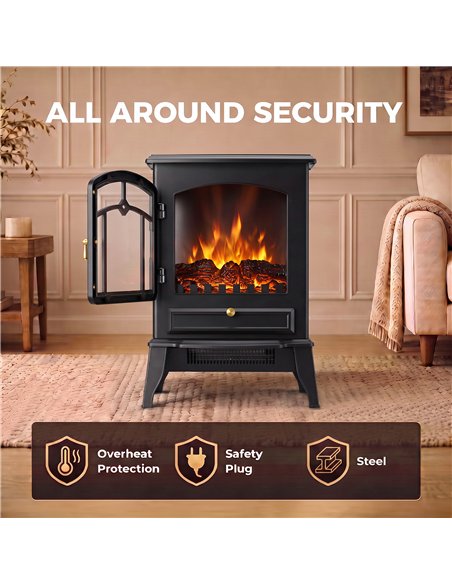 HOMCOM Electric Fireplace Stove, 1000/2000W 3-Sided Freestanding Fireplace Heater with 3D Flame Log, Thermostat, Black - pic 206826 | FastDaddyshop