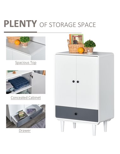 HOMCOM Modern Cabinet, Storage Organizer with Doors and Drawer, White and Grey