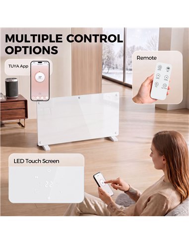 HOMCOM Smart Panel Heater Wall Mounted Freestanding, Electric Heater with Weekly Timer, Open Window & Anti-Frost, 2000W, White