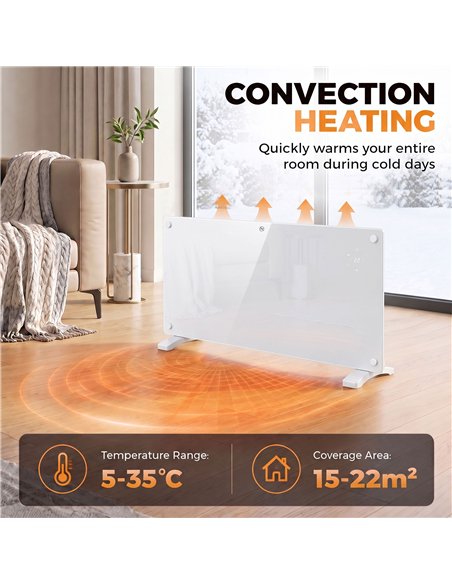 HOMCOM Smart Panel Heater Wall Mounted Freestanding, Electric Heater with Weekly Timer, Open Window & Anti-Frost, 2000W, White - pic 206833 | FastDaddyshop