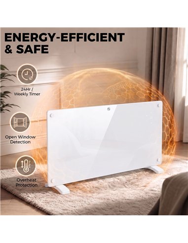 HOMCOM Smart Panel Heater Wall Mounted Freestanding, Electric Heater with Weekly Timer, Open Window & Anti-Frost, 2000W, White