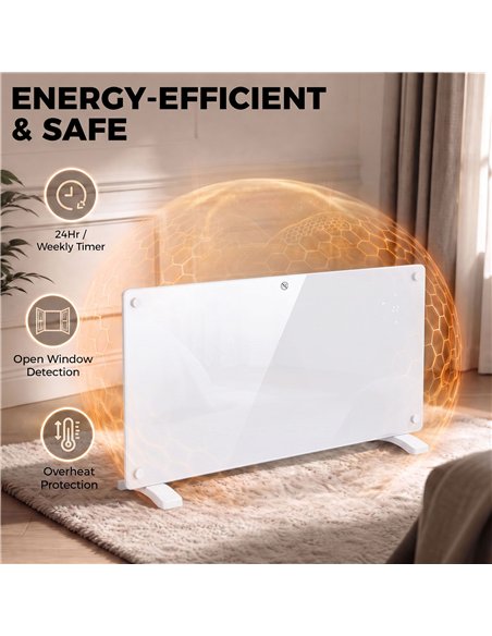 HOMCOM Smart Panel Heater Wall Mounted Freestanding, Electric Heater with Weekly Timer, Open Window & Anti-Frost, 2000W, White - pic 206834 | FastDaddyshop