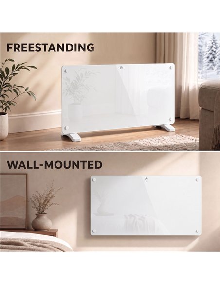 HOMCOM Smart Panel Heater Wall Mounted Freestanding, Electric Heater with Weekly Timer, Open Window & Anti-Frost, 2000W, White - pic 206835 | FastDaddyshop