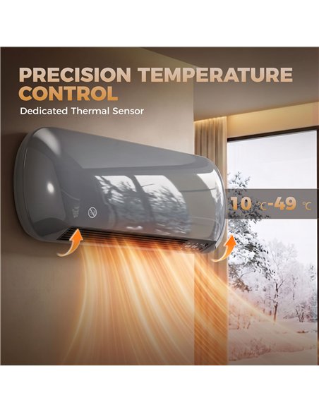 HOMCOM 2000W Ceramic Electric Heater with Fan, Adjustable Thermostat, Wall Mounted - Grey - pic 206843 | FastDaddyshop